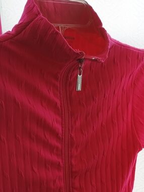 Bright Pink Textured Zip-Front Top And Pants